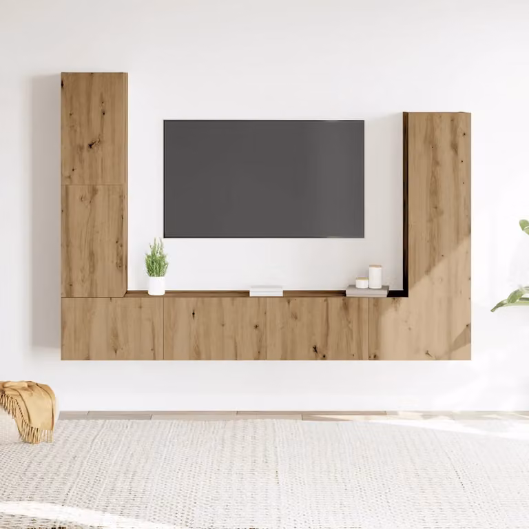 Set Mobile TV da parete vidaXL in legno MDF color rovere marrone, 4 pezzi, design moderno per soggiorno