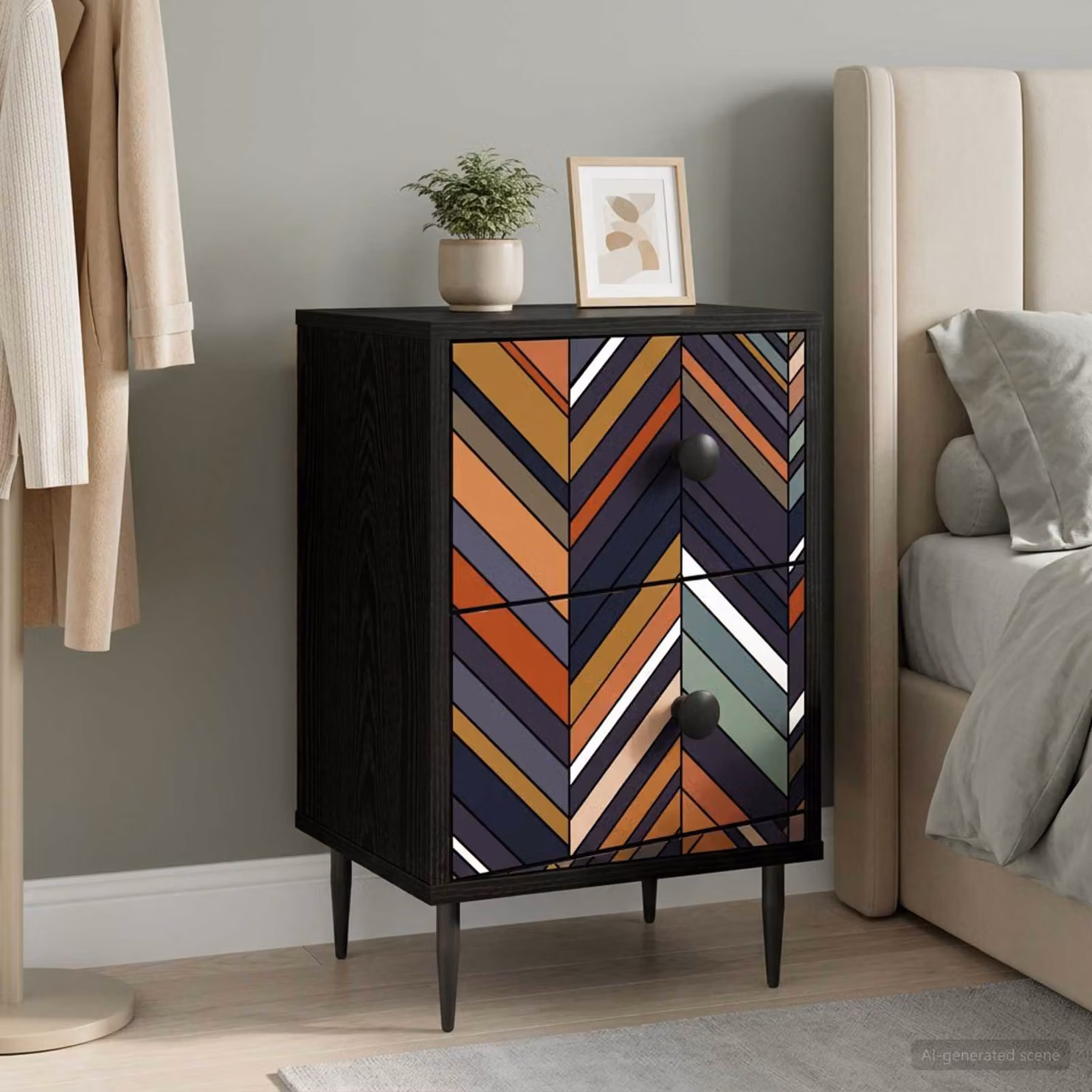 vidaXL Armadio da Notte OMMEN Rovere Nero Moderno L: 36 cm, P: 33 cm, H: 61 cm