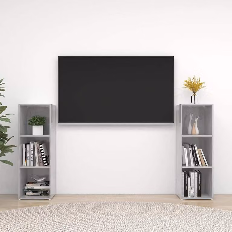 Set di 2 mobili TV vidaXL in legno multistrato e MDF, colore grigio cemento, stile moderno per il tuo soggiorno, L 107 x P 35 x H 37 cm