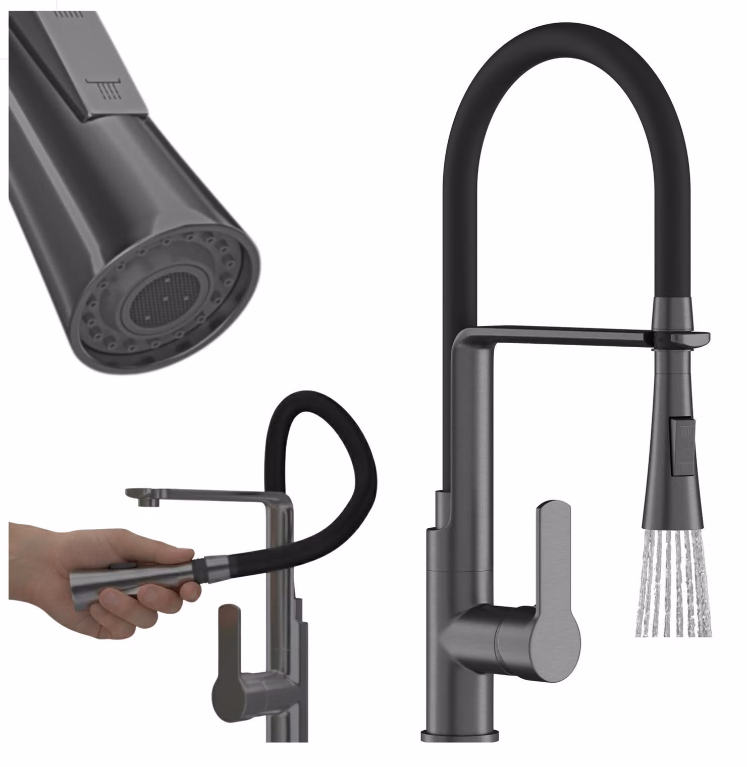 Granitan - Rubinetto da cucina - Rubinetto per lavello - Orientabile a 360° - Grigio - 43 cm - Rubinetto da cucina - VEGAS