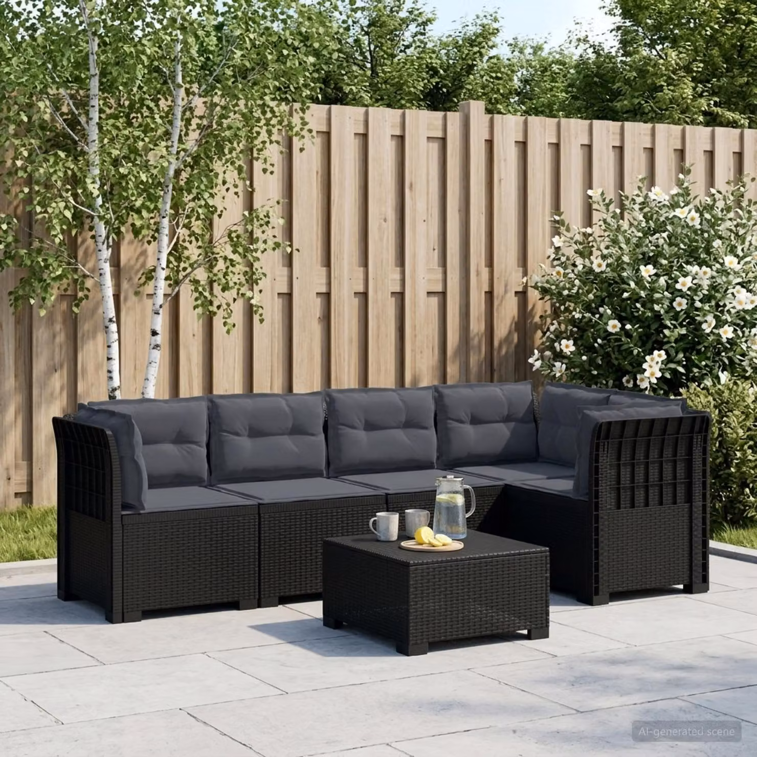 vidaXL Divano da Giardino a L per 5 Persone in Polyrattan Grigio Antracite con Cuscini Imbottiti e Rivestimenti Rimovibili