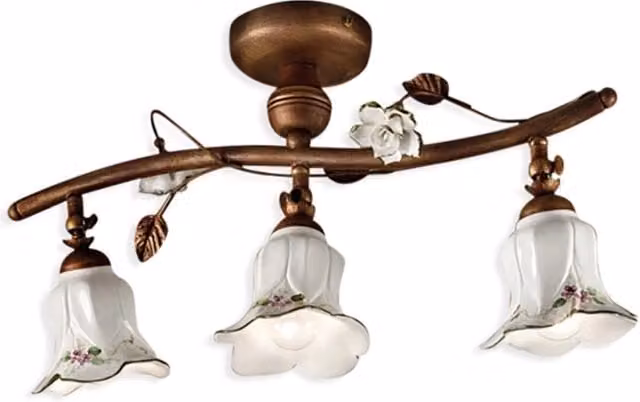 Plafoniera Classica Pisa Metallo E Ceramica Ruggine Sfumato Oro 3 Luci E14