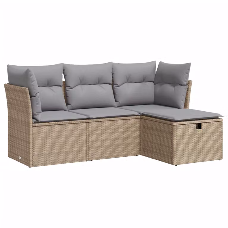 Set Divano da Giardino 4 pz con Cuscini Beige in Polyrattan