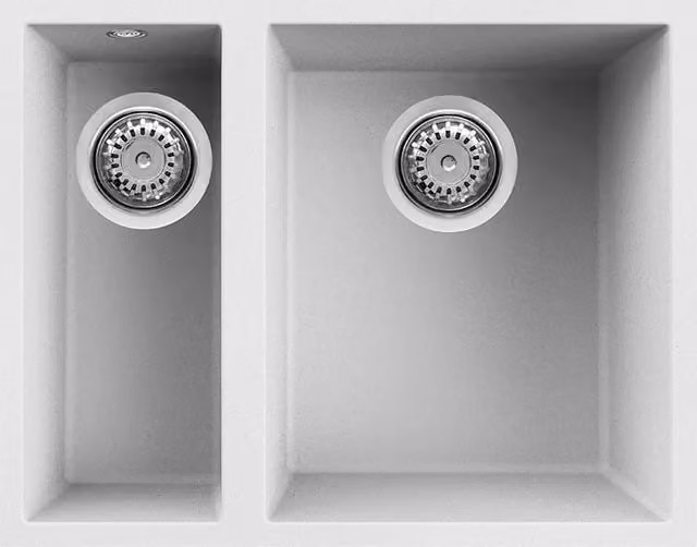 Lavello Elleci Incasso 2 vasche 56x44 Quadra 150 Sottotop Keratek Plus Bianco White Assoluto LKQ15096BSO
