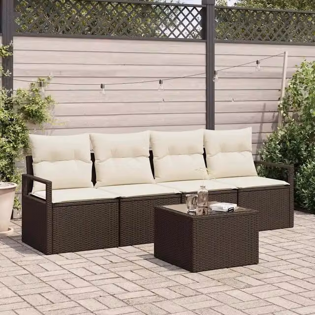 Set di divani 5 pz 4-Numero di posti Marrone e Crema polyrattan 3346248