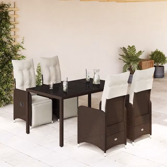 Set Bistrò da Giardino 5 pz con Cuscini in Polyrattan Marrone 3277189