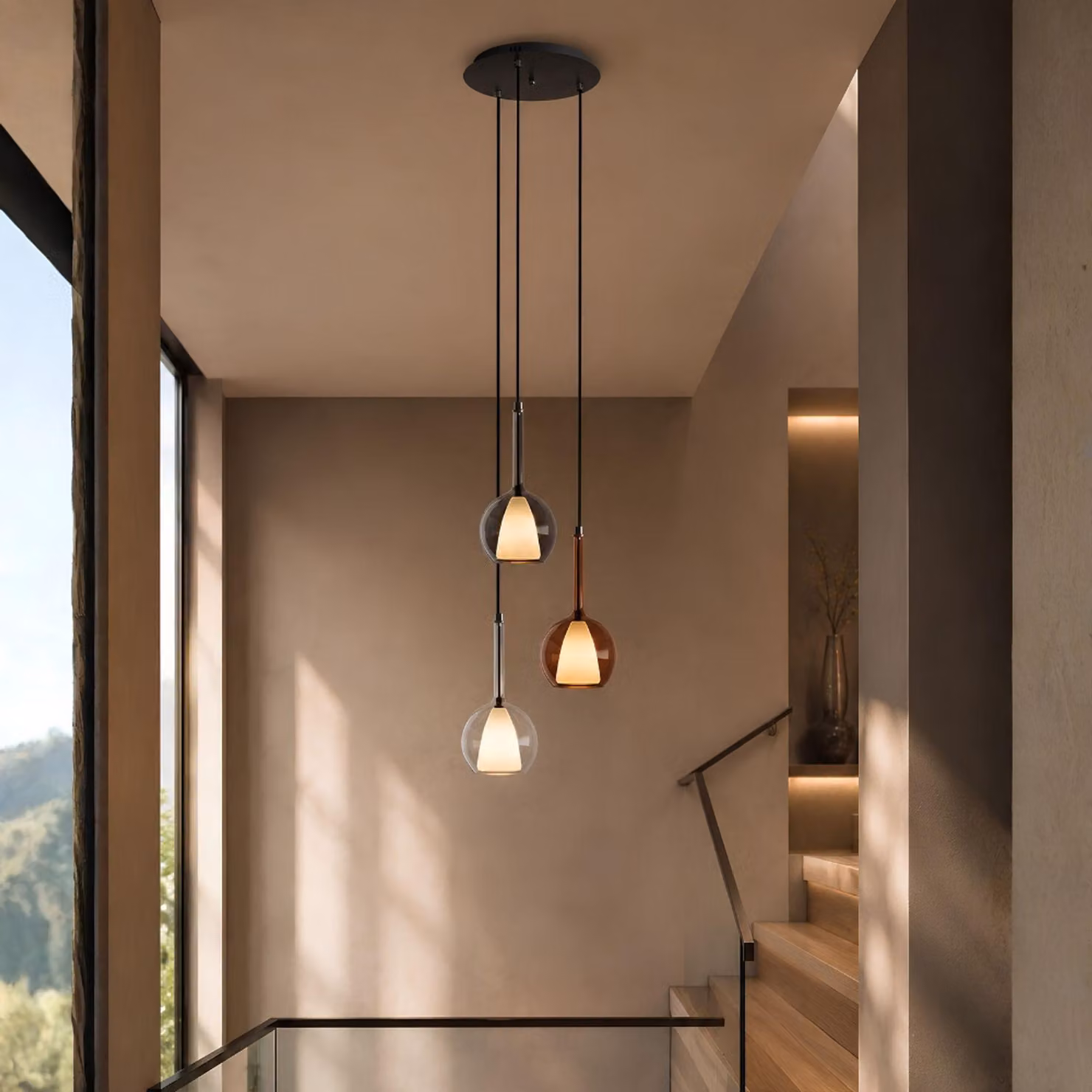 s.luce Belluna gallery light 3 luci Ø 40cm baldacchino fumo Ø 14cm 3 luci rotonde