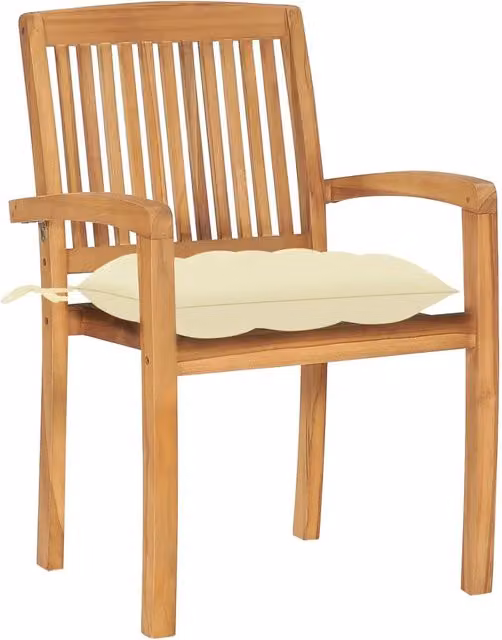 Sedie da Giardino 2 pz | Sedie da Esterno con Cuscini Bianco Crema in Teak Massello
