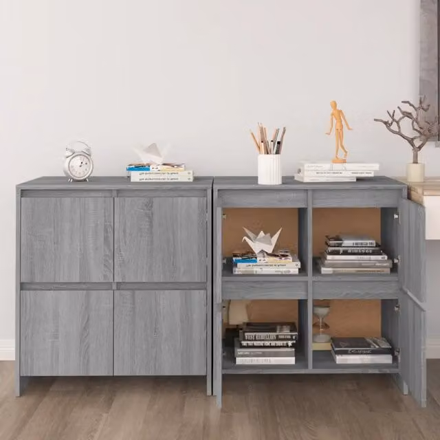 Set di 2 credenze vidaXL in legno multistrato grigio per sala da pranzo L/P/H: 70 x 41 x 75 cm