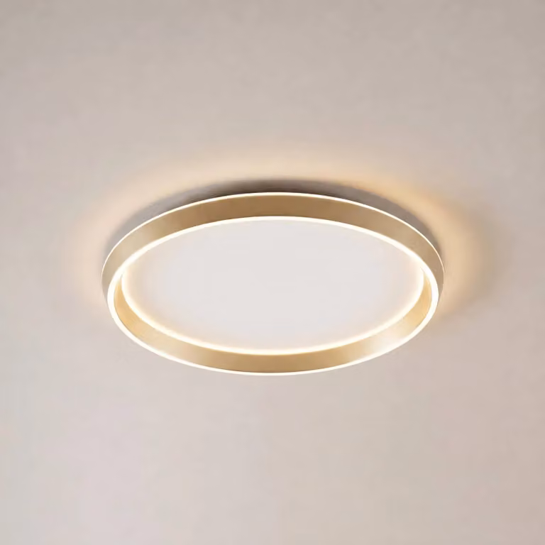 Plafoniera soffitto Rylan Lucande, dimmerabile, Ottone / Oro, Soggiorno / Sala da pranzo, Metallo, Moderno, Plafoniera
