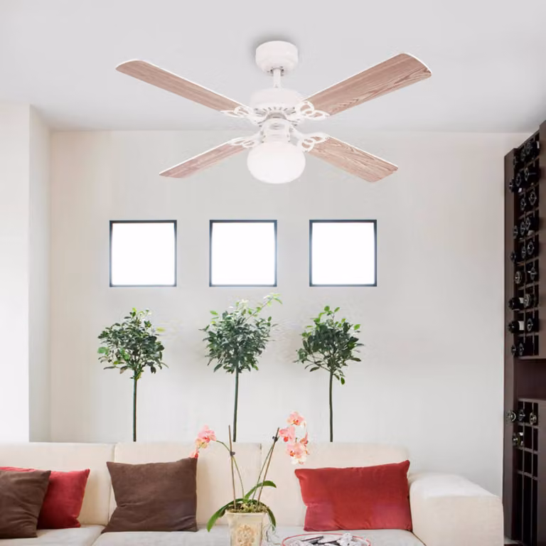 Westinghouse Ventilatore da soffitto Vegas, con luce, bianco/pino, silenzioso VEGAS, Legno chiaro, Soggiorno / Sala da pranzo, Legno