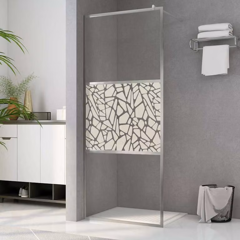 Parete per Doccia Walk-in vidaXL in Vetro ESG con Design Pietra, Multicolore e Argento, L: 140 cm, H: 195 cm