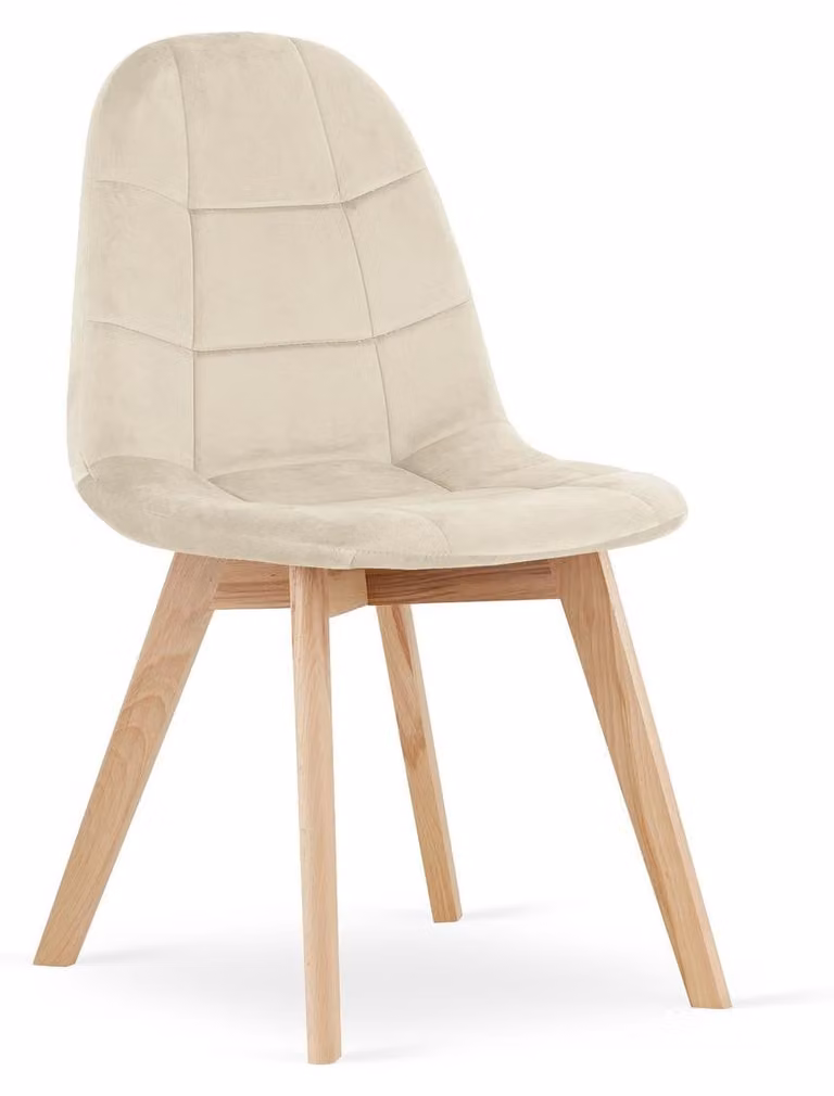 Sedia da pranzo Bora in velluto beige con gambe in faggio