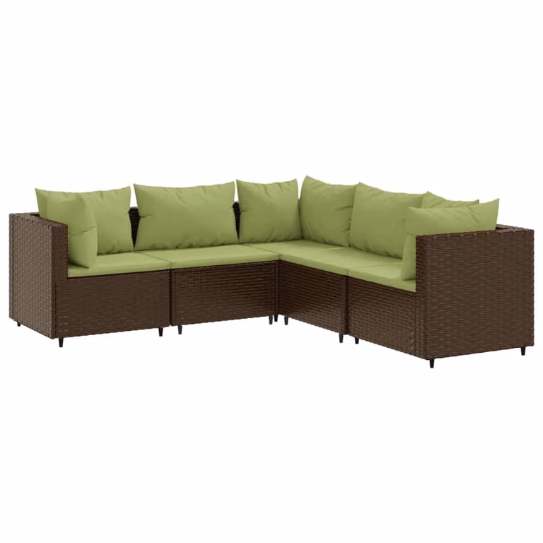Set Divani da Giardino 5 pz con Cuscini Marrone in Polyrattan
