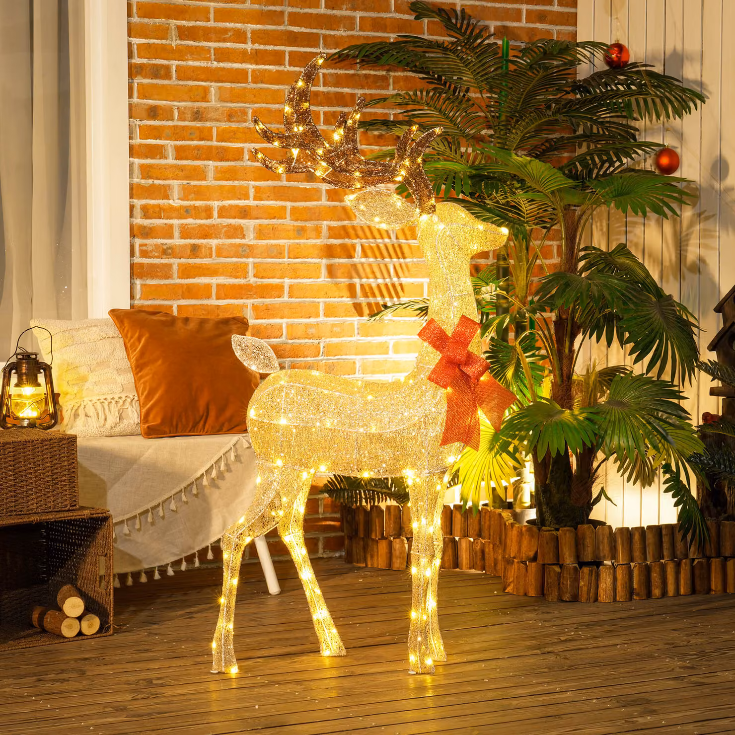 Decorazione Natalizia da Esterno Outsunny a Forma di Renna con 137 Luci LED Bianco Caldo, Colore Oro – 2