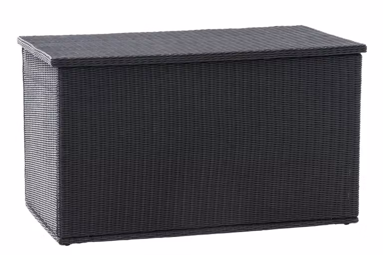 In And OutdoorMatch Scatola portaoggetti in rattan Raymundo - 129 x 57 x 59 cm nero - Scatola per cuscini da giardino - Impermeabile - Con coperchio - Per interni ed esterni - Scatola da giardino