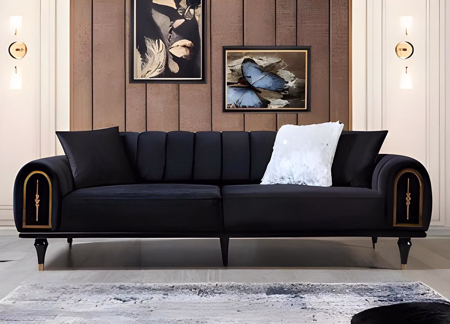 Schwarzer Dreisitzer Wohnzimmer Polstercouch Designer 3-Sitzer Möbel