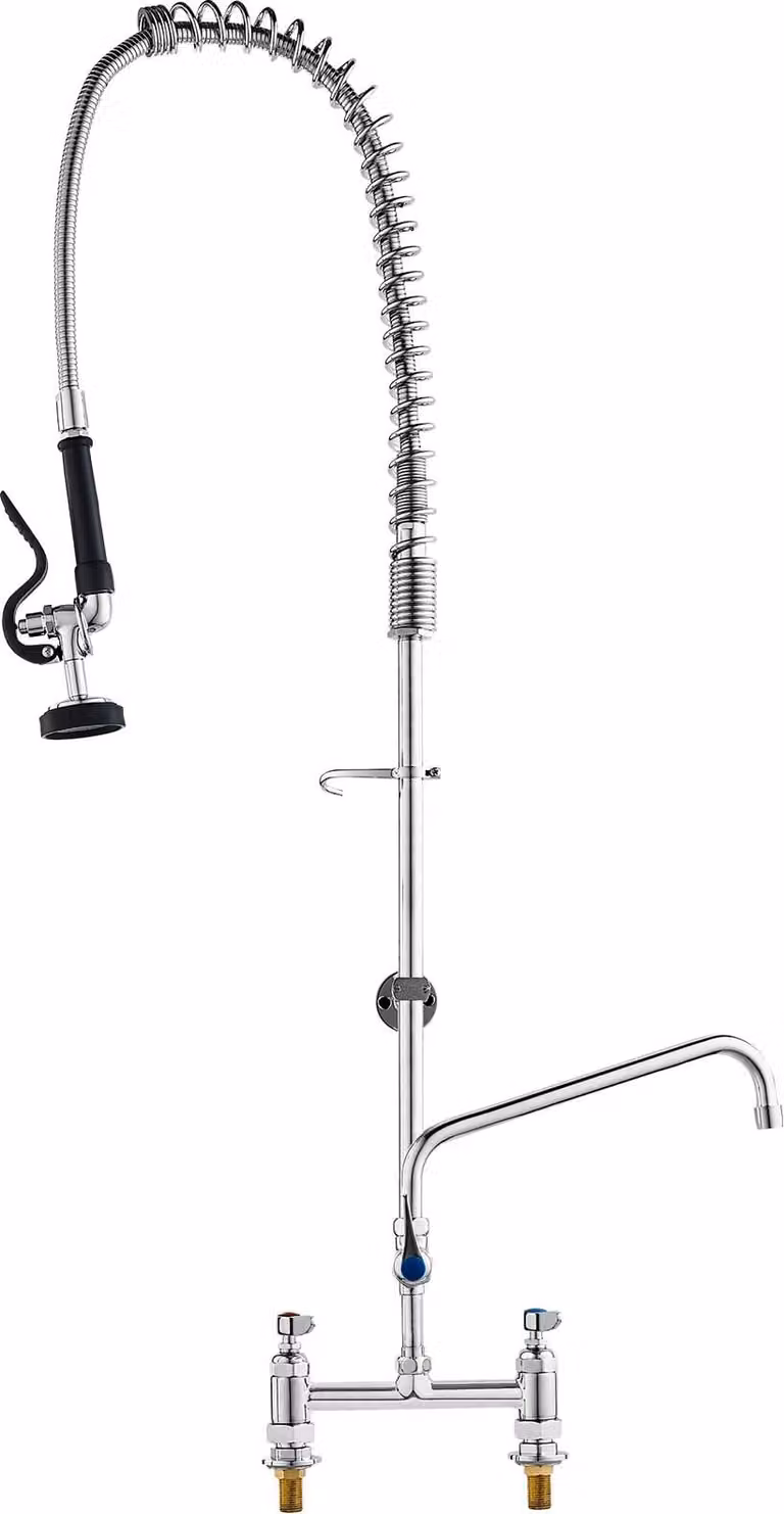 Rubinetto da cucina commerciale Rubinetto per acqua con doccetta estraibile, altezza 112 cm, centro 203 mm, bocca girevole 305 mm, rubinetto per lavello da cucina in ottone per montaggio a ponte, per lavello a 1/2/3 scomparti