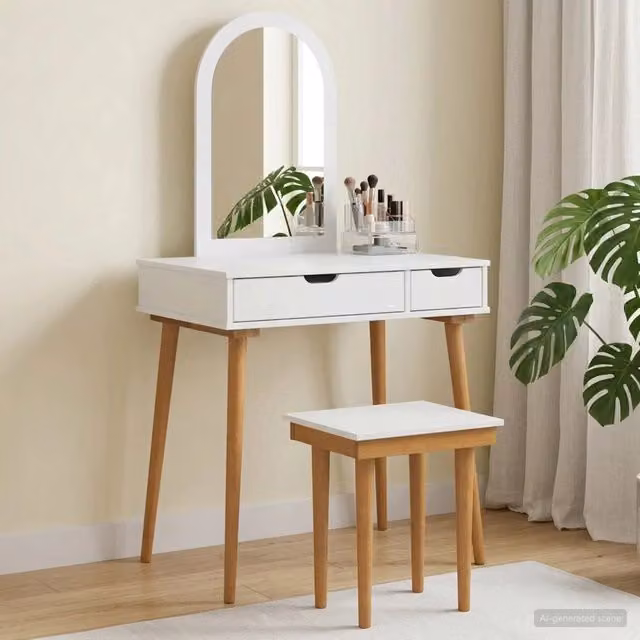 Set da Trucco Moderno vidaXL Bianco 3 Pezzi L: 76 cm, P: 50 cm, H: 143 cm