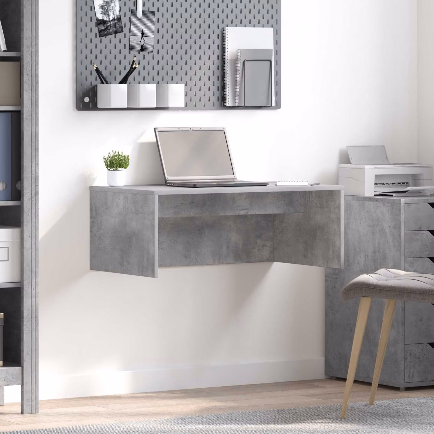 Scrivania a parete sospesa vidaXL in legno ingegnerizzato Grigio, L: 80 cm, P: 45 cm, H: 30 cm