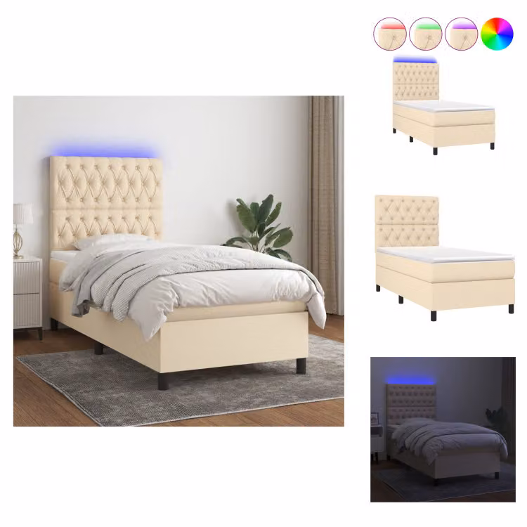 vidaXL Letto a molle insacchettate con materasso e tessuto LED cream 80x200 cm - Letti e strutture letto