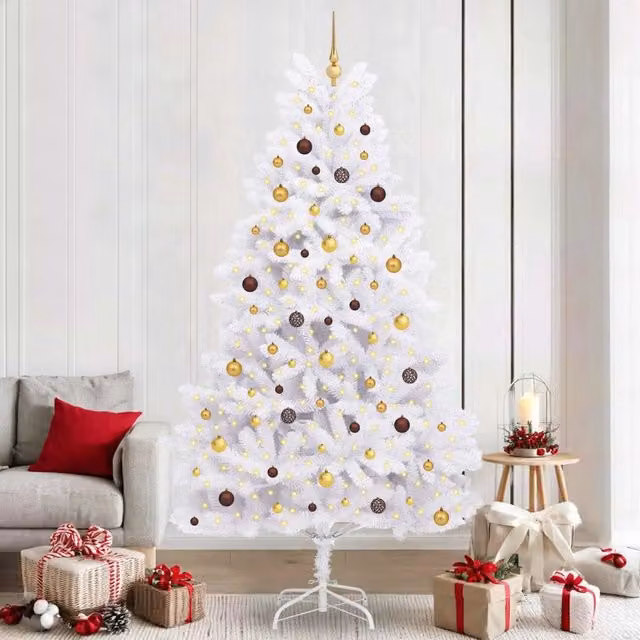 Albero di Natale artificiale bianco vidaXL con luci LED bianco caldo L 120 cm x P 120 cm x H 240 cm