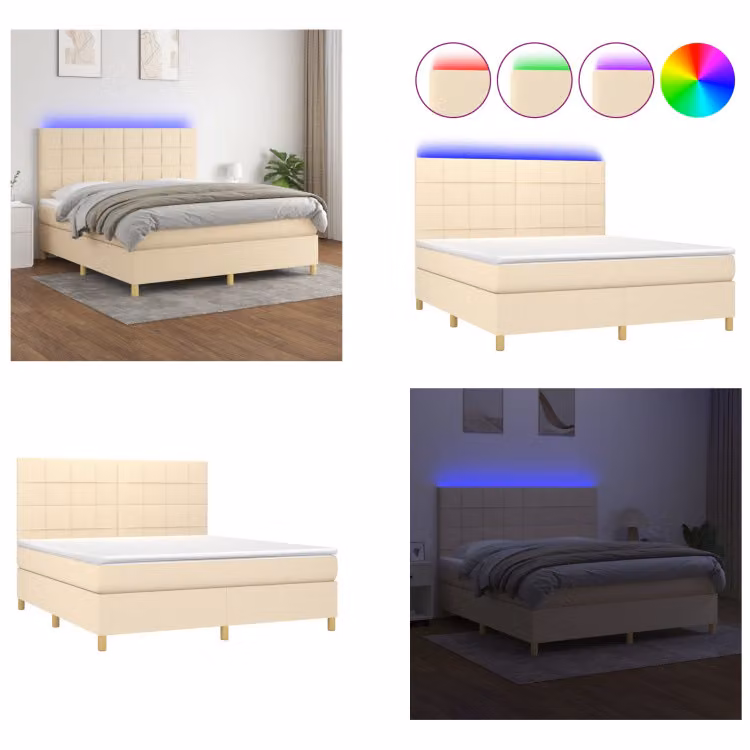vidaXL Letto a molle con materasso e LED in tessuto crema 160x200 cm - Letto a molle - Boxspringbetten - Bett - Schlafzimmermöbel