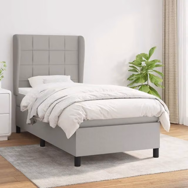 Letto Ibrido vidaXL con Giroletto a Molle e Materasso in Tessuto Grigio e Bianco, L 100 x P 200 cm