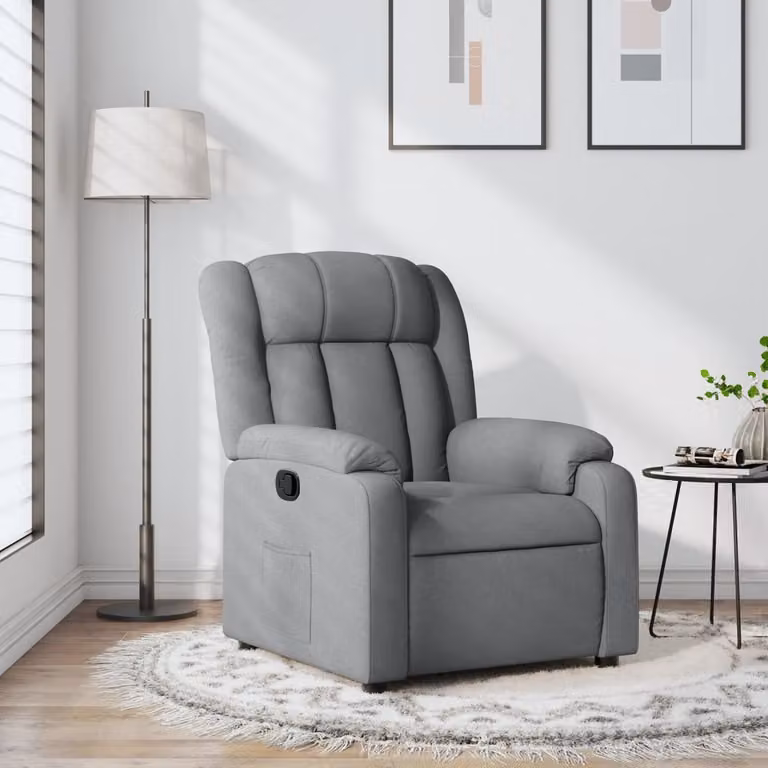 vidaXL Poltrona reclinabile relax in tessuto grigio con braccioli e struttura in legno e metallo