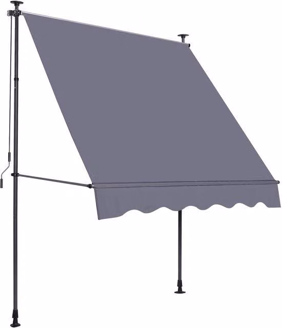 Tenda da sole per balcone - 200 x 120 cm - Regolabile in altezza - Con maniglia - Resistente ai raggi UV - Impermeabile - Adatta per esterni - Grigia