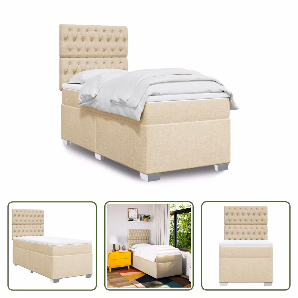 The Living Store Letto a molle insacchettate con materasso crema 80x200 cm in tessuto