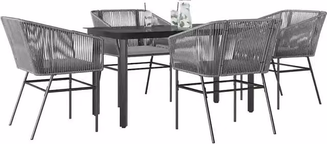 Set da Pranzo da Giardino 5 pz con Cuscini Polyrattan Vetro 3334627