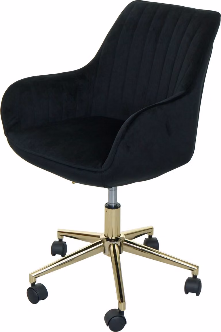 Sedia da ufficio HWC-J62, sedia girevole da scrivania poltrona sedia, velluto con bracciolo base dorata ~ nero