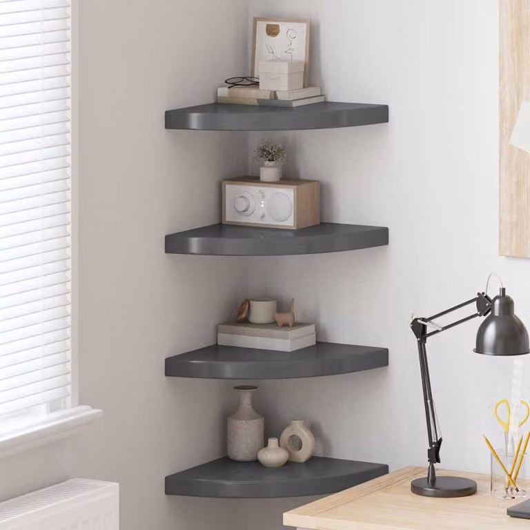 Set di 4 Scaffali Angolari da Parete vidaXL in MDF Grigio Lucido L/P/H: 35 x 35 x 3,8 cm