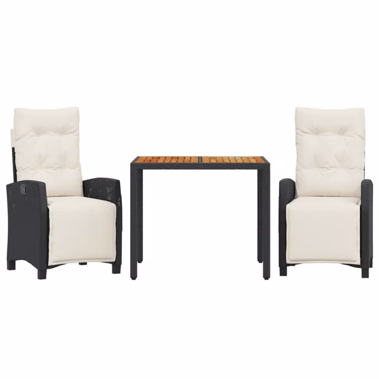 Set da Pranzo da Giardino 3 pz con Cuscini Nero in Polyrattan