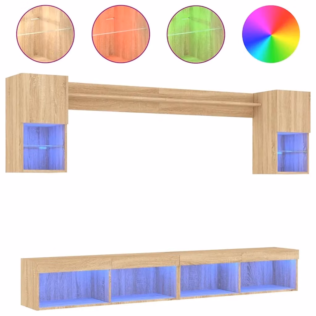 Mobile TV sospeso con LED in legno multistrato Rovere Sonoma, set da 6 pezzi per il tuo soggiorno – 2