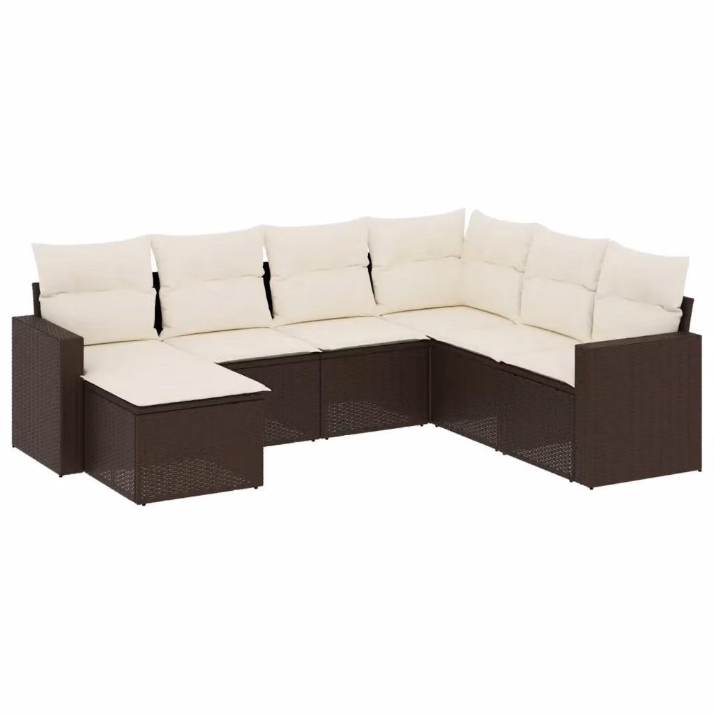 Set di Divani da Giardino vidaXL 7 Pezzi con Cuscini Marrone e Bianco in Polyrattan e Acciaio – 2