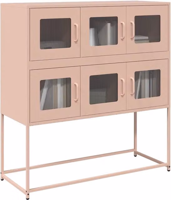 Credenza moderna vidaXL in metallo rosa con ante in vetro, L: 100,5 cm, P: 39 cm, H: 107 cm