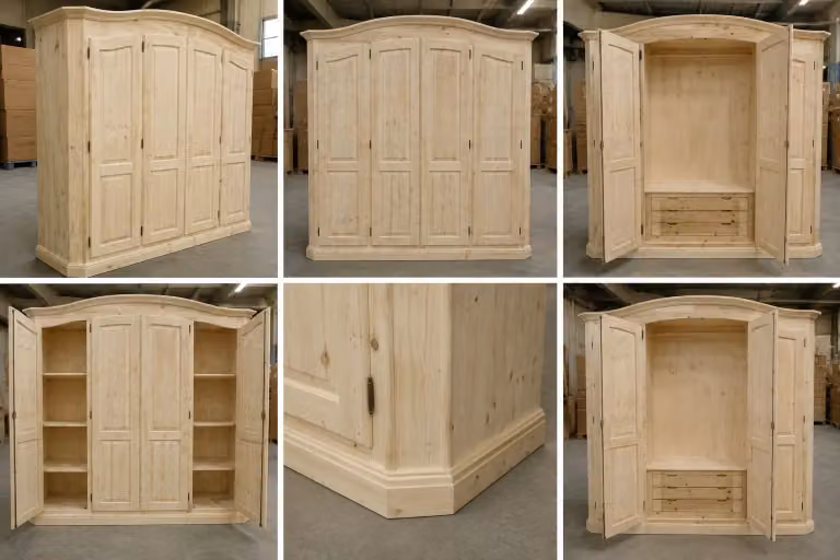 Armadio classico a 4 ante in legno massello di abete grezzo Mobili 2G L/P/H: 231 x 63 x 219 cm