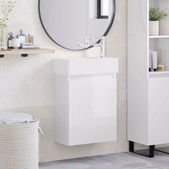 Mobile bagno sospeso vidaXL Bianco Lucido L: 45,5 cm, P: 22,5 cm, H: 84 cm