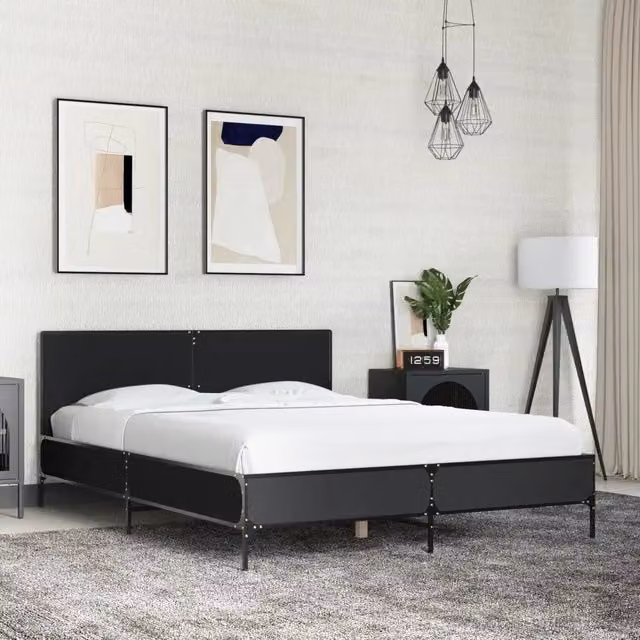Giroletto Nero 135x190 cm in Legno Multistrato e Metallo 3280027