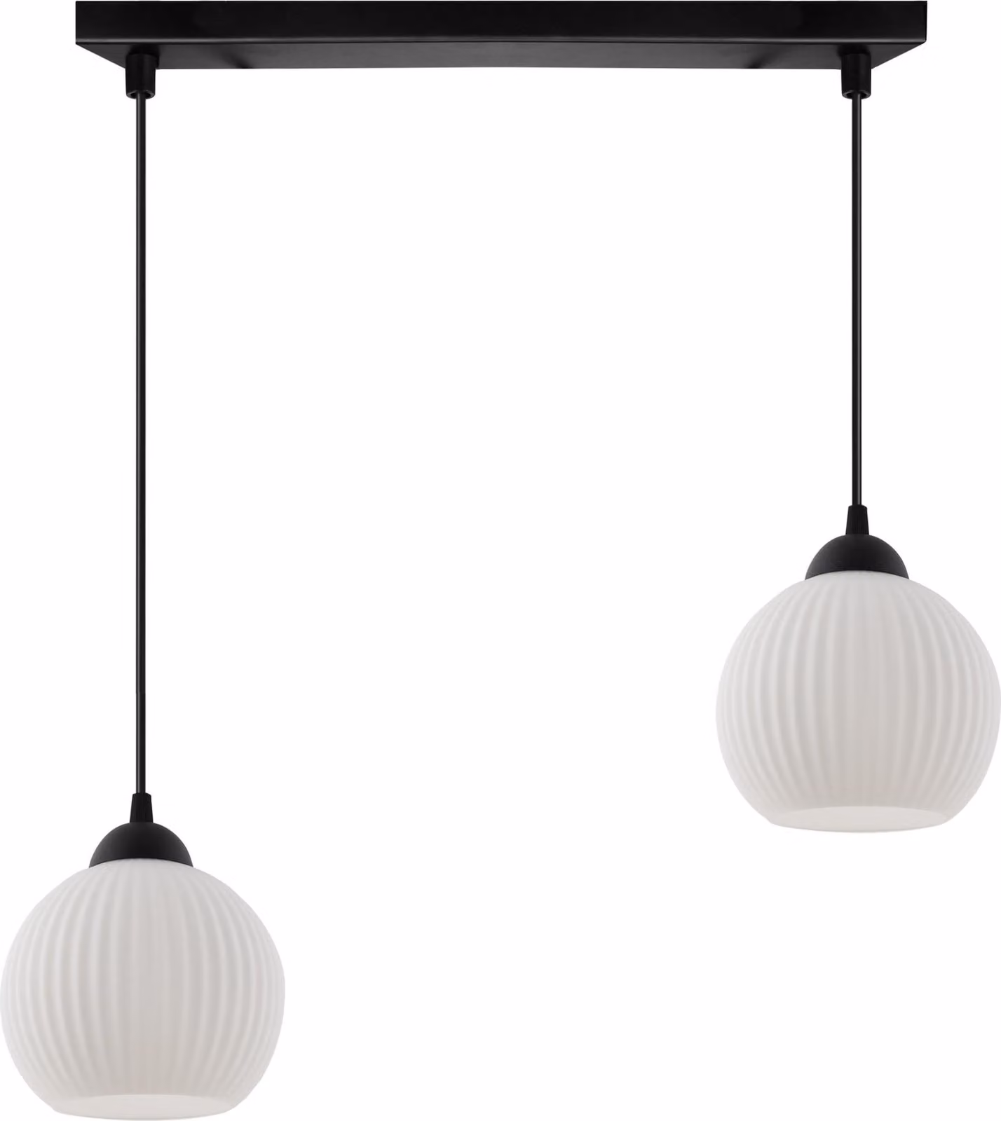 Lampada a sospensione Riffle nero 2 luci vetro bianco globo E27