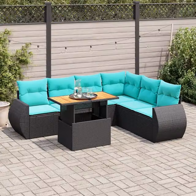 Set Divani da Giardino con Cuscini 7pz Nero Polyrattan 3327270