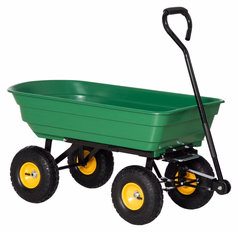 Carrello da giardino da 75 litri – Utile carrello per il trasporto e carriola con funzione di ribaltamento e 4 pneumatici