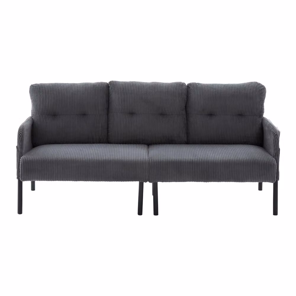 Divano 3 posti Minimal in tessuto grigio con gambe in metallo e legno e tasche laterali – 2
