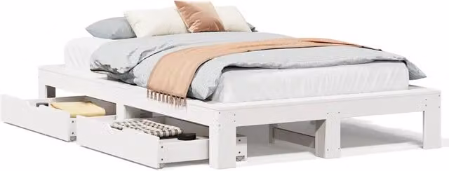 Letto matrimoniale | Letto per adulti | Giroletto senza Materasso Bianco 120x190 cm Legno Massello Pino