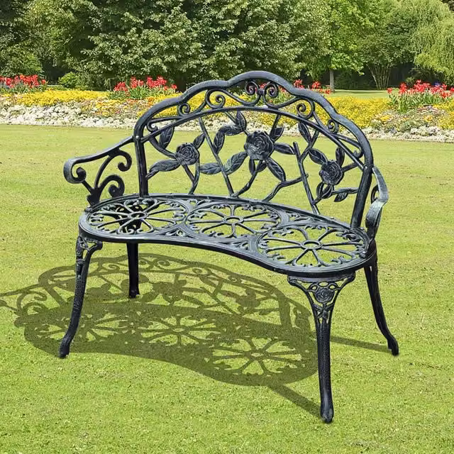 Panca da giardino a 2 posti Mivray in alluminio pressofuso e ghisa con motivo floreale verde antico L: 100 cm, P: 78 cm, H: 54 cm