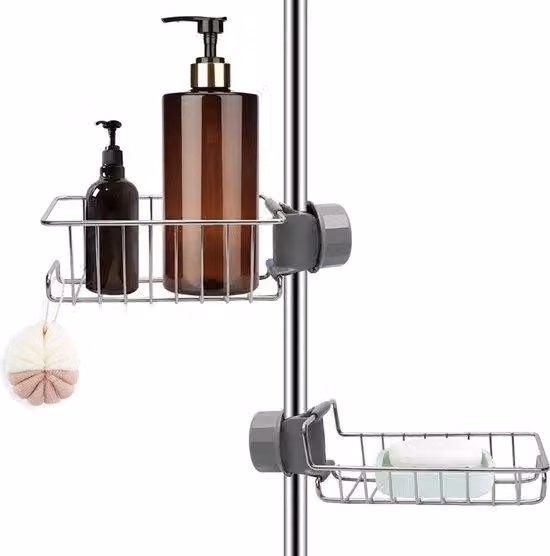 2 piastre per soffione in acciaio inossidabile, soffione per scivolo doccia, portashampoo e portabagnoschiuma, portasapone per doccia, per tubi da 18-27 mm