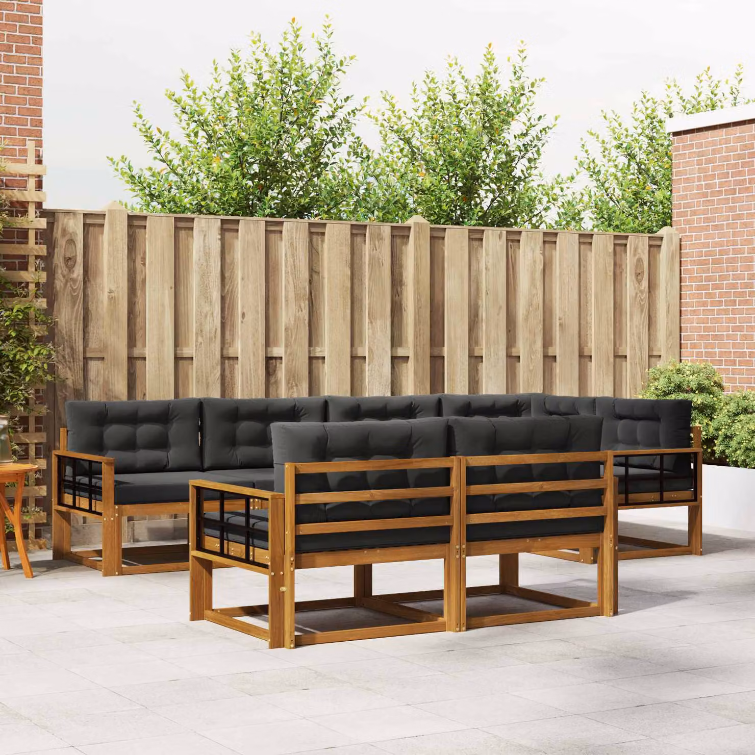 vidaXL Set di divani da esterno a forma di U composto da 8 pezzi in legno di acacia, colore marrone e antracite