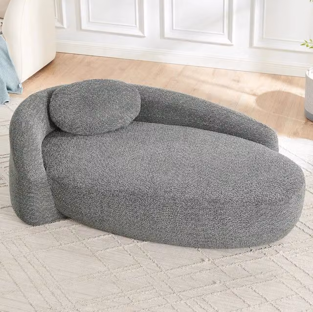 Divano design 170x96x62 cm grigio scuro, forma arrotondata, tessuto peluche e schiuma,
